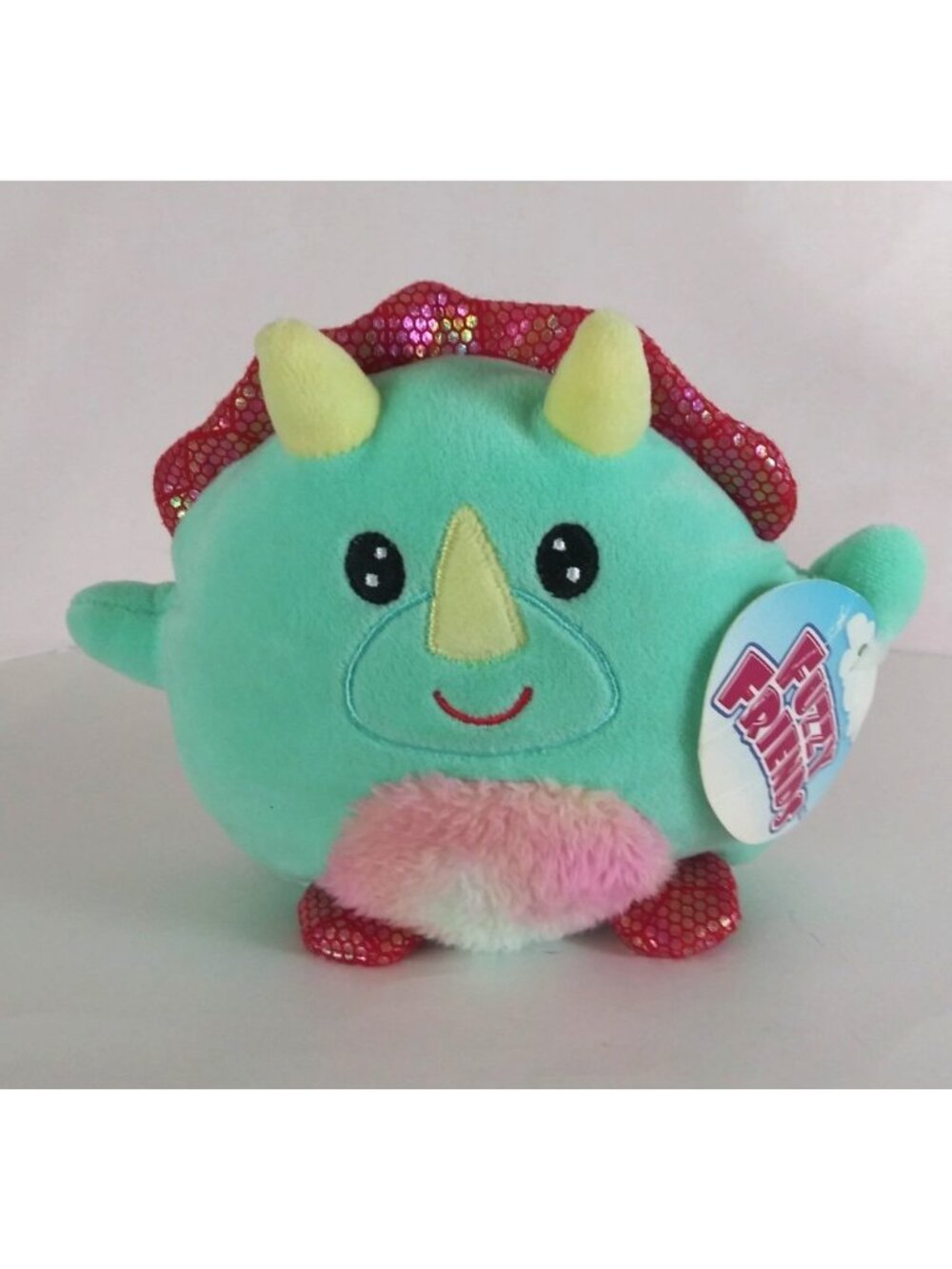 Fuzzy Friends Cute Green Triceratops Soft 5" Plush With Tag